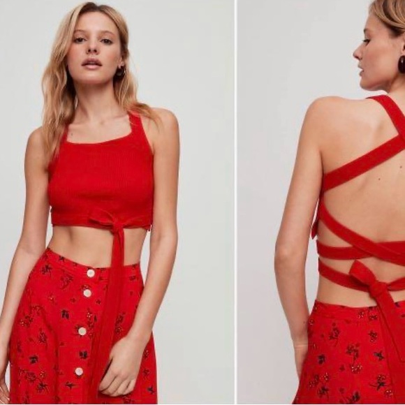 Aritzia Cayenne Red Strappy knit crop top - Picture 3 of 10